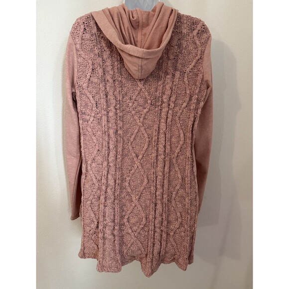 Evy's Tree Elevated Hoodie Cardigan Pink Women’s L Tunic Hooded Mixed Media EUC - Picture 4 of 8